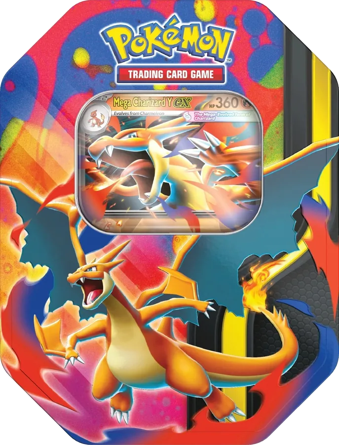 Pokémon Mega Charizard Tin — Lata com 4 boosters · Inglês